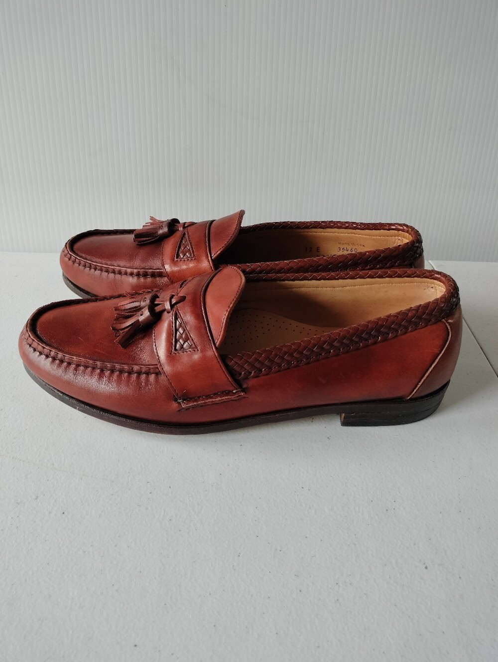 Allen Edmonds Maxfield Brown Leather Braided Tassel Dress Loafers 12 Office